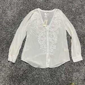 Gold Hawk Sequin Tunic Top Long Sleeve Button Down Small